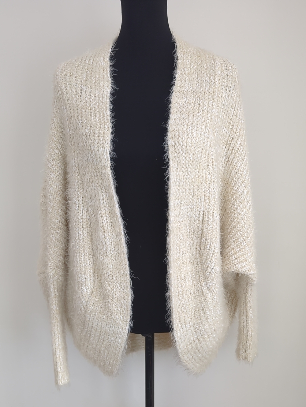 Windsor Cream Shaggy Knit Open Front Cocoon Cardigan Sweater LARGE